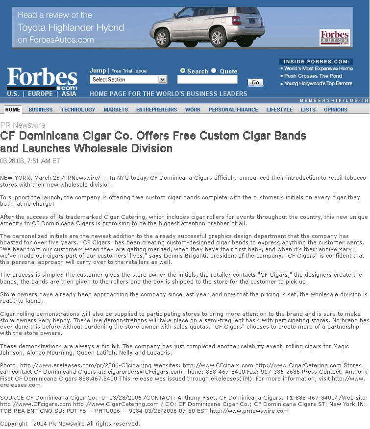CF Cigars Press Page